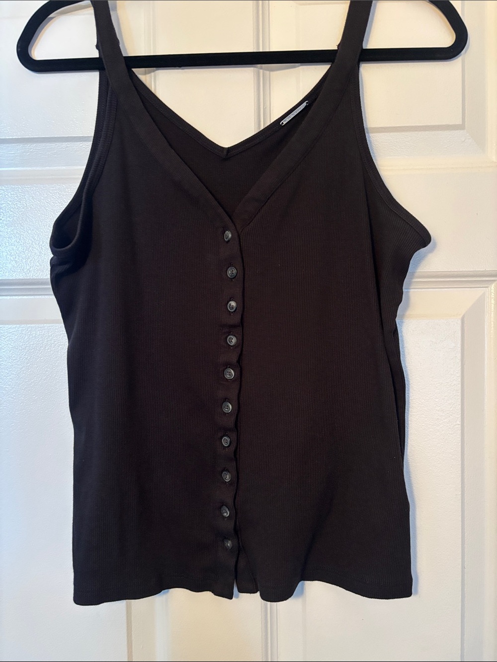 Elie Tahari Black Ribbed Button-Front Tank